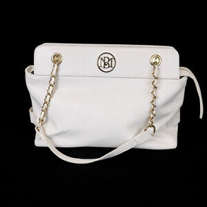 Studio Badgley Mischka White Handle Bag with Gold Chain Handle